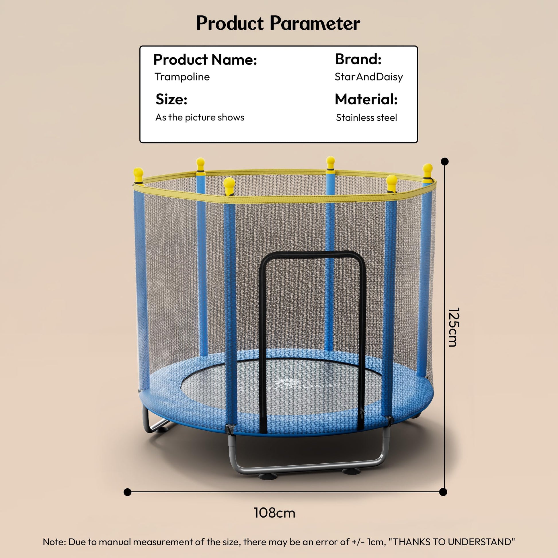StarAndDaisy 55 inch Trampoline for Kids at Home with Safety Net for Adults, Indoor & Outdoor Trampoline / 120KG Loading Capacity with Stainless Steel Frame & Legs -55 inch, 4.5 Feet (Blue)