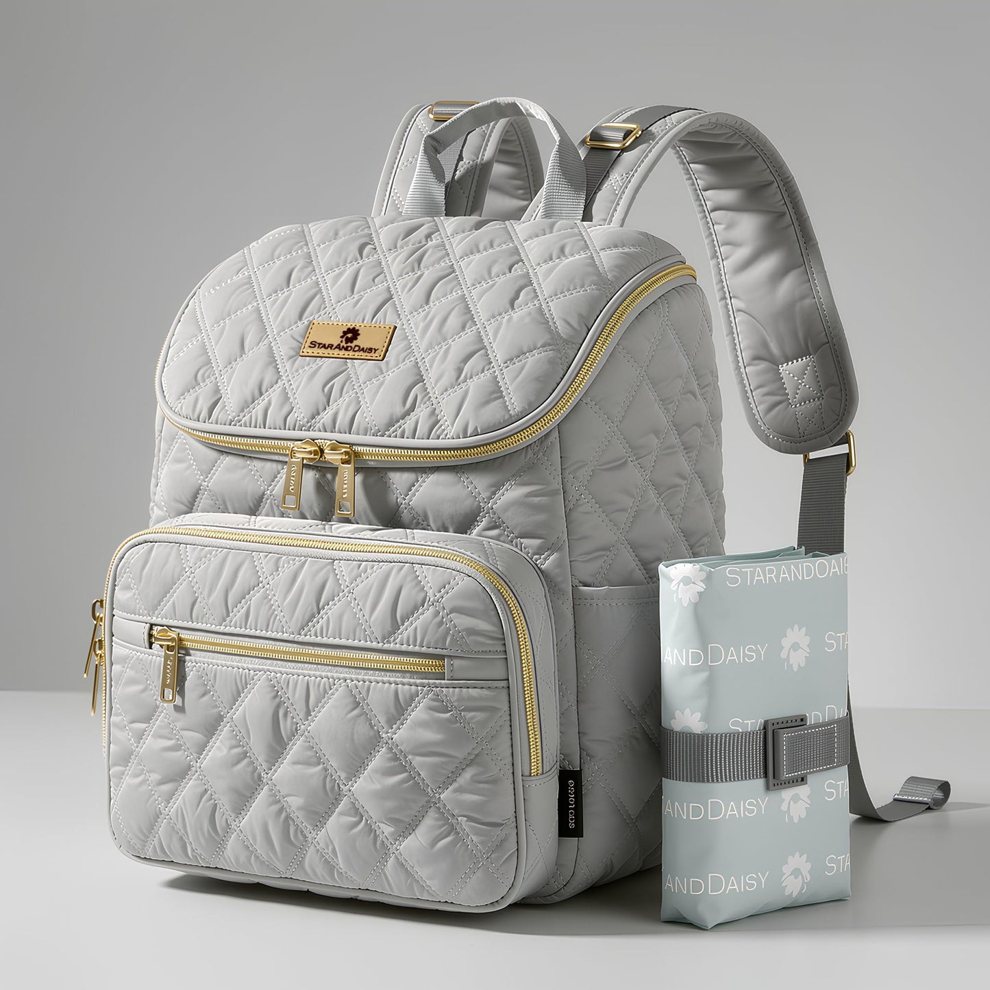 StarAndDaisy Baby Bag for Mother Travel/Maternity Bag with Multi-Compartments, Insulated Bottle Pockets with Changing Sheet, Waterproof 24L Capacity- Grey (Grey)