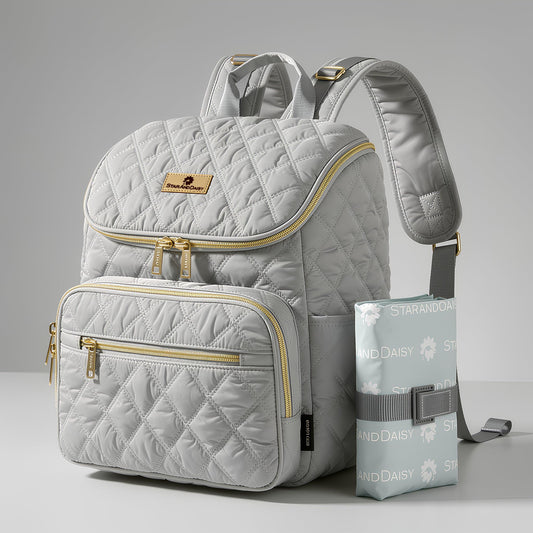 StarAndDaisy Baby Bag for Mother Travel/Maternity Bag with Multi-Compartments, Insulated Bottle Pockets with Changing Sheet, Waterproof 24L Capacity- Grey (Grey)