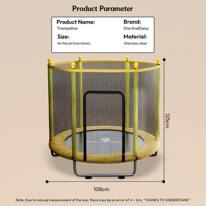 StarAndDaisy 55 inch Trampoline for Kids at Home with Safety Net/Trampoline for Adults, Indoor & Outdoor / 120KG Loading Capacity with Stainless Steel Frame & Legs -55 inch, 4.5 Feet (Yellow)