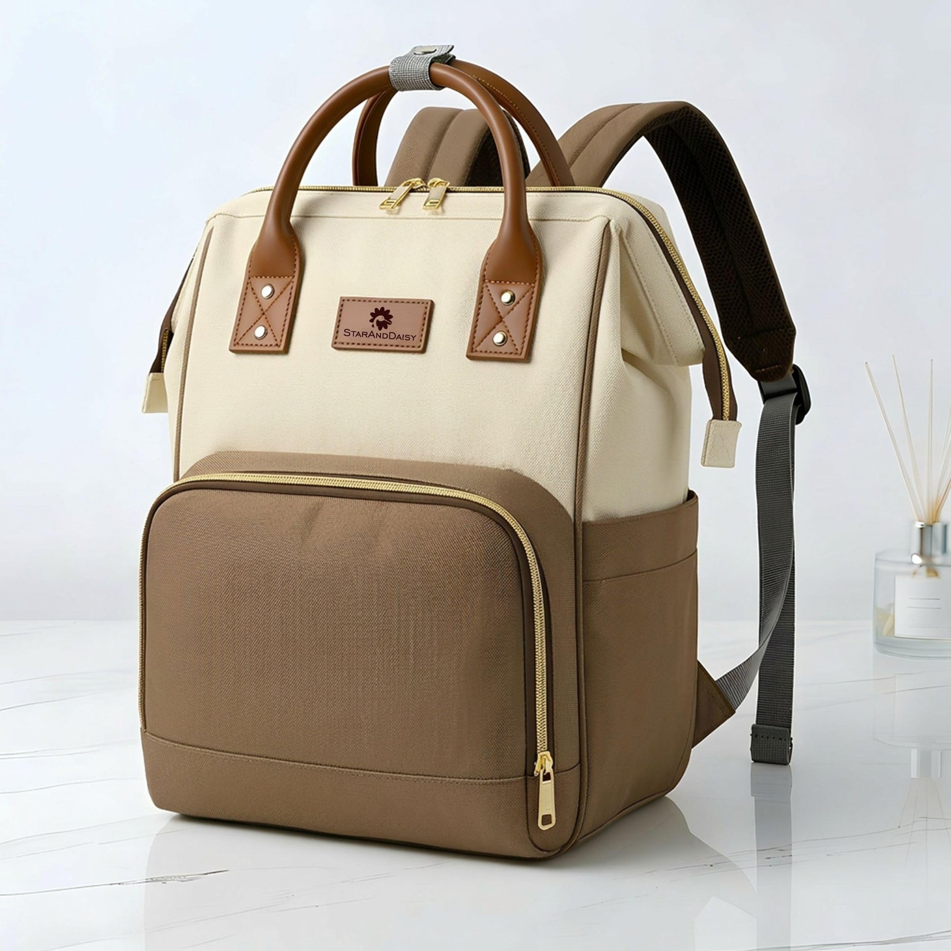StarAndDaisy Diaper Bag for Mothers for Travel / 30L Lightweight Hospital Bag with 3 Insulated Bottle Pockets/Baby Bag for Mother Travel & Diaper Bag for Baby – Brown Beige