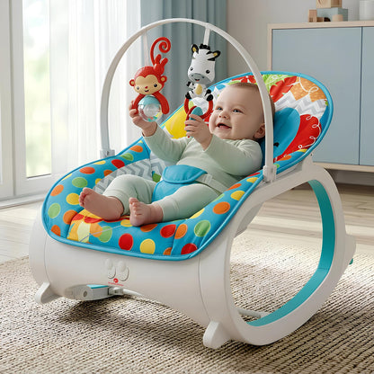 StarAndDaisy Baby Rockers for 0 to 2 Years, Baby Multi Functional Rocker chair for Babies, Infants & Toddler with Removable Mattress, Swing & Bouncer/Cradle with Vibrations, music & Hanging Toys (Rocker-Blue)