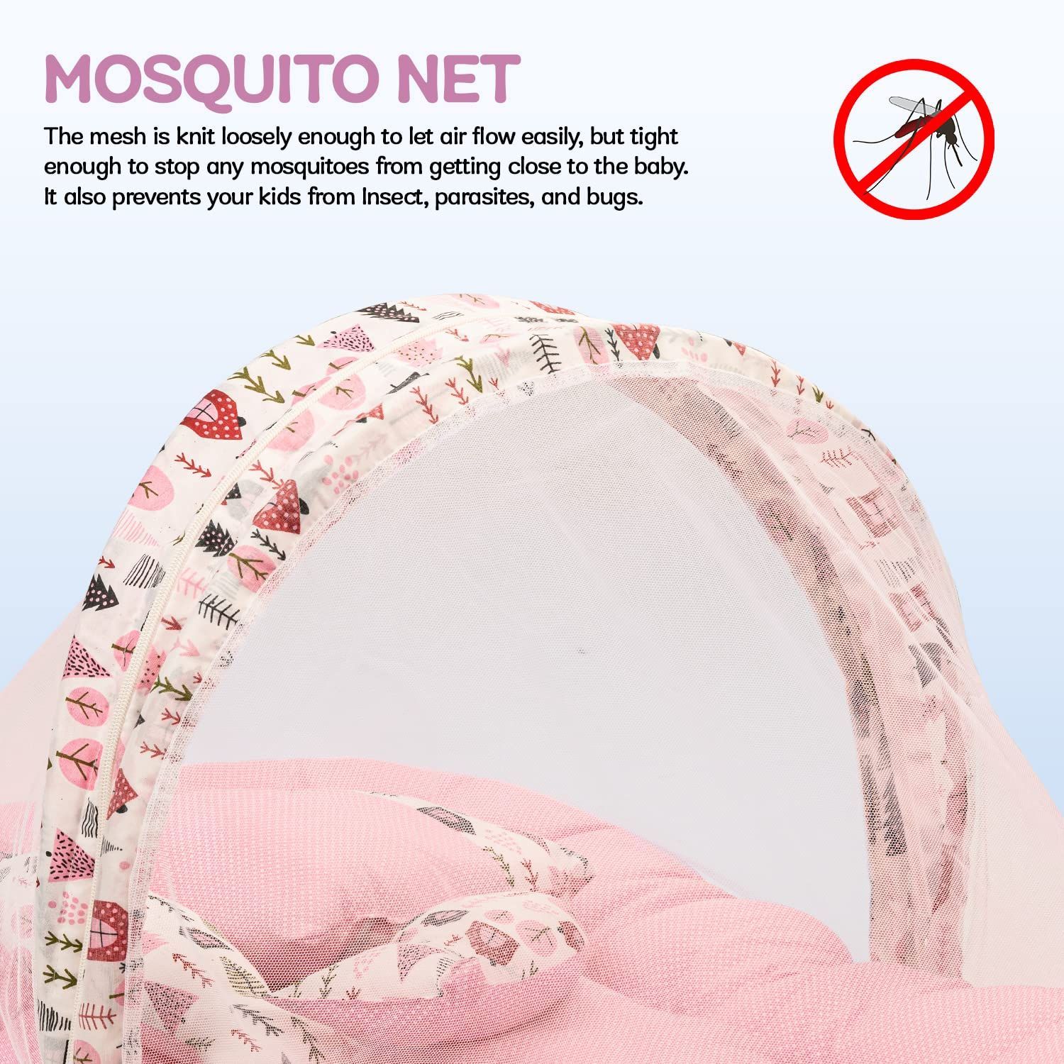 Baybee Cotton Baby Modern Bedding Set For New Born Baby Bed Mattress With Zip Mosquito Net Neck Pillow&2 Bolsters Sleeping Nest Travel Bed ,Infant Toddler Bed Set Gifts For Baby Boy Girl 0-6 M Pink