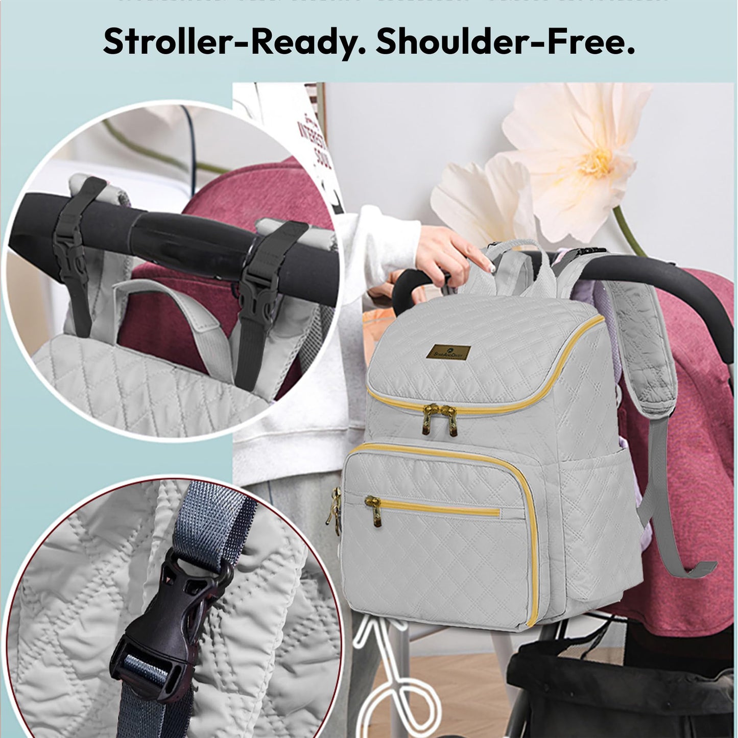 StarAndDaisy Baby Bag for Mother Travel/Maternity Bag with Multi-Compartments, Insulated Bottle Pockets with Changing Sheet, Waterproof 24L Capacity- Grey (Grey)
