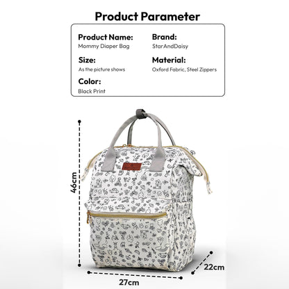 StarAndDaisy Baby Diaper Bag for Mother Travel/Diaper Bags for Mother for Travel with Laptop Pocket, Multi Compartments, Insulated Bottle Pockets, Waterproof, Ultra soft fabric -Printed Grey