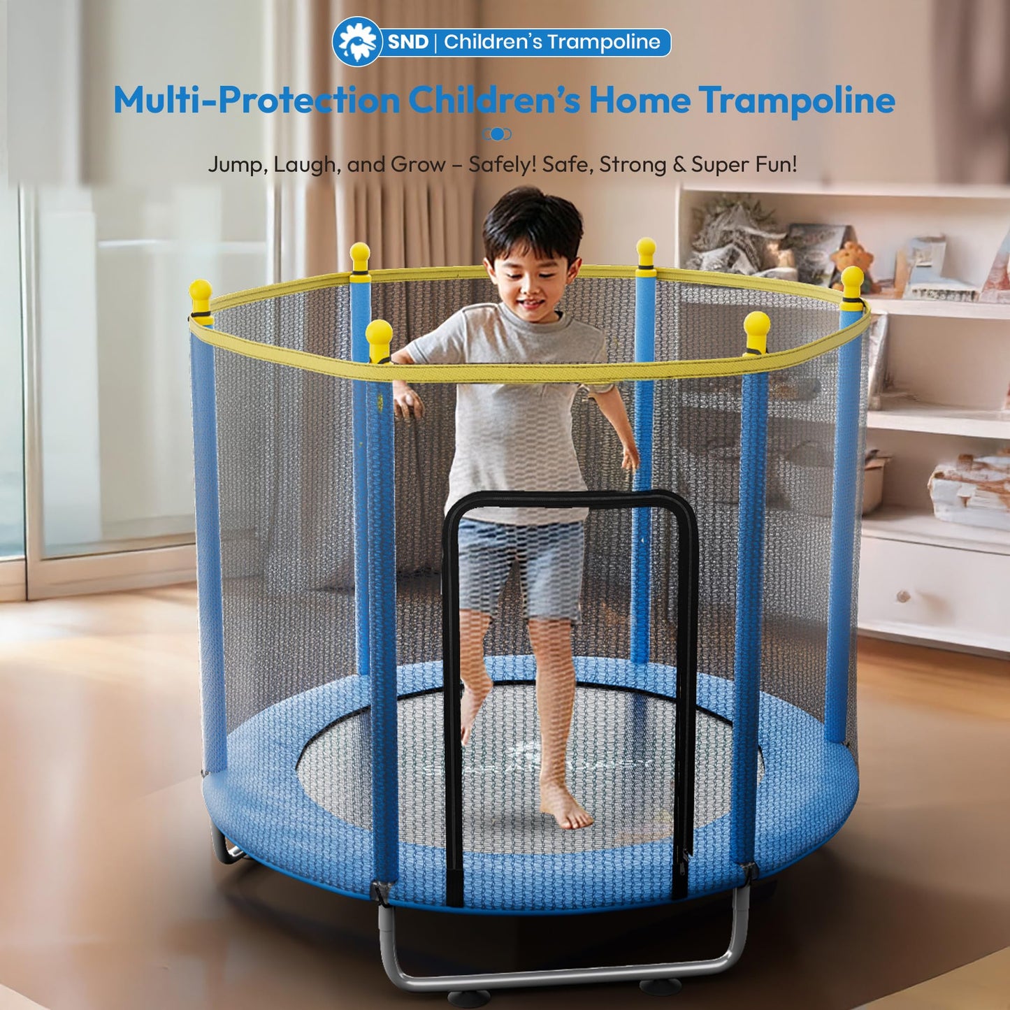 StarAndDaisy 55 inch Trampoline for Kids at Home with Safety Net for Adults, Indoor & Outdoor Trampoline / 120KG Loading Capacity with Stainless Steel Frame & Legs -55 inch, 4.5 Feet (Blue)