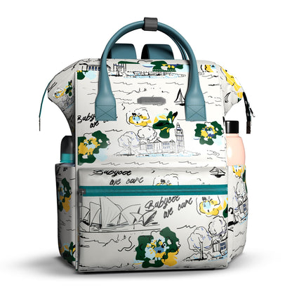 StarAndDaisy Baby Diaper Bag for Mother Travel/Diaper Bags for Mother for Travel with Laptop Pocket, Multi Compartments, Insulated Bottle Pockets, Waterproof, Ultra soft fabric - White Green