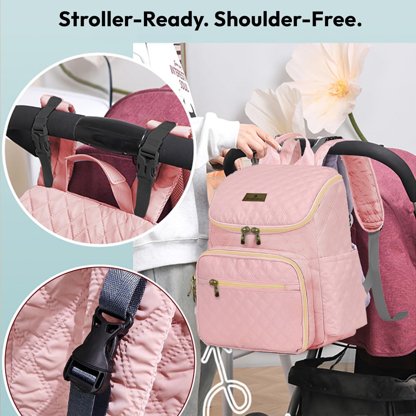 StarAndDaisy Baby Bag for Mother Travel/Maternity Bag with Multi-Compartments, Insulated Bottle Pockets with Changing Sheet, Waterproof 24L Capacity- Grey (Pink)