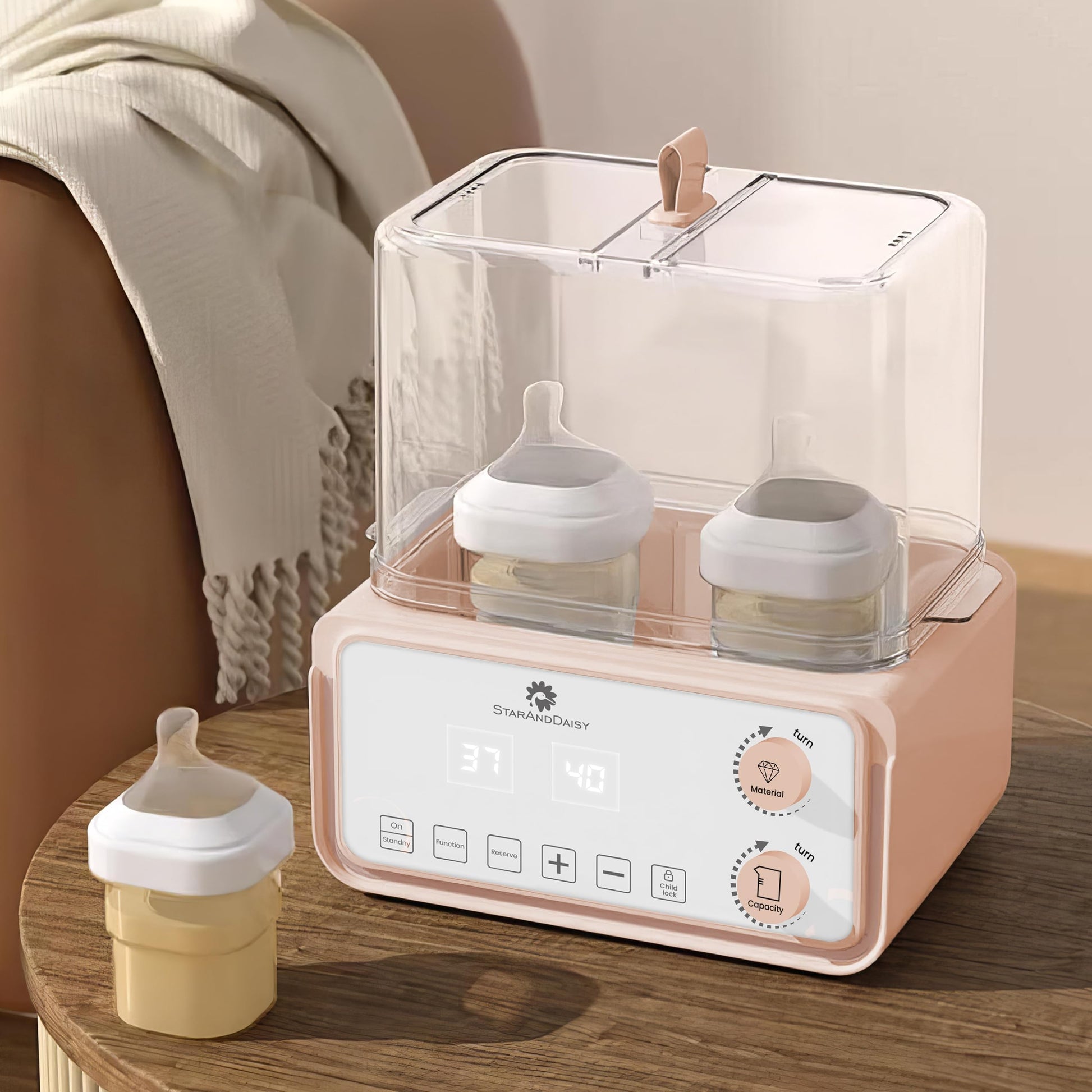 StarAndDaisy Sterilizer for Feeding Bottles / 6 in 1 Baby Bottle Warmer for Baby Food/ Baby Sterilizer / Warmer Machine with 24-Hour Smart Thermostat, Acutomatic Power off Protaction, Defrost Feature, Smart Touchscreen Display -Pink
