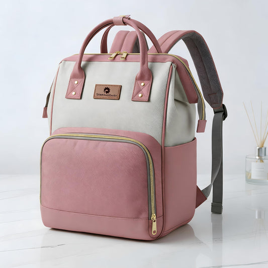 StarAndDaisy Diaper Bag / 30L Lightweight Diaper Bag for Mothers for Travel with 3 Insulated Bottle Pockets/Baby Bag for Mother Travel & Maternity Bag for Baby – Pink Grey