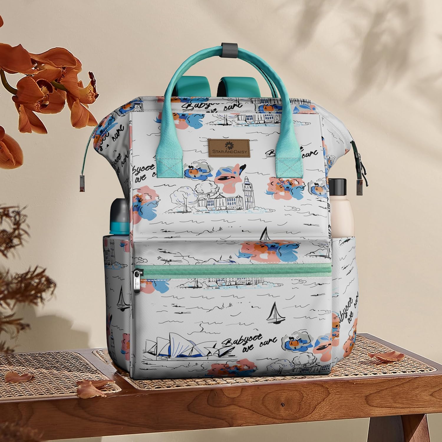 StarAndDaisy Baby Diaper Bag for Mother Travel/Diaper Bags for Mother for Travel with Laptop Pocket, Multi Compartments, Insulated Bottle Pockets, Waterproof, Ultra soft fabric - White