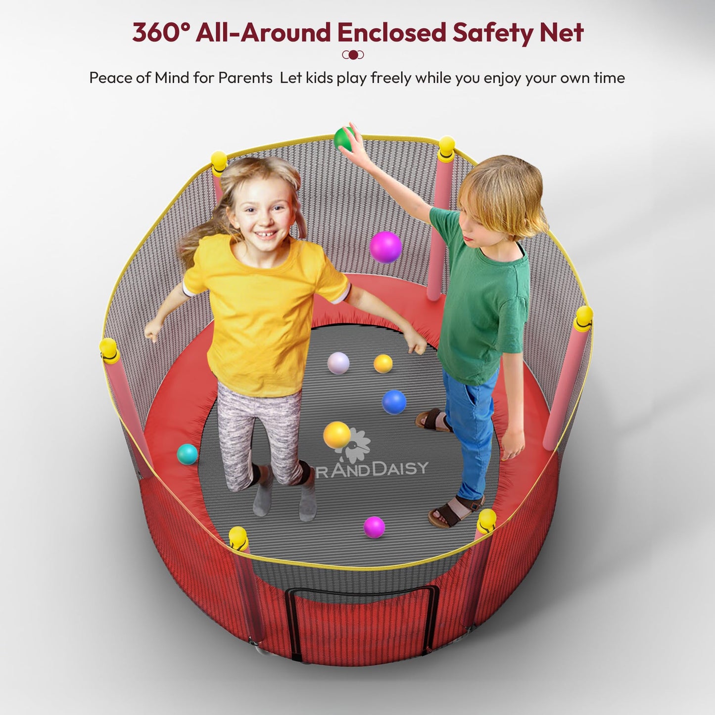 StarAndDaisy Trampoline for Kids at Home with Safety Net/Trampoline for Adults, Indoor & Outdoor / 120KG Loading Capacity with Stainless Steel Frame & Legs -55 inch, 4.5 Feet (Red)