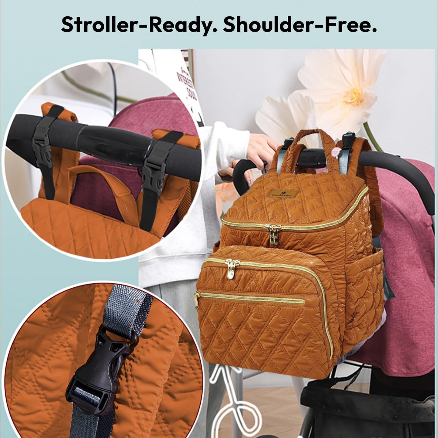 StarAndDaisy Baby Bag for Mother Travel/Maternity Bag with Multi-Compartments, Insulated Bottle Pockets with Changing Sheet, Waterproof 24L Capacity- Grey (Brown)