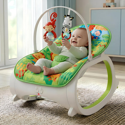StarAndDaisy Baby Rockers for 0 to 2 Years, Baby Multi Functional Rocker chair for Babies, Infants & Toddler with Removable Mattress, Swing & Bouncer/Cradle with Vibrations, music & Hanging Toys (Rocker-Green)