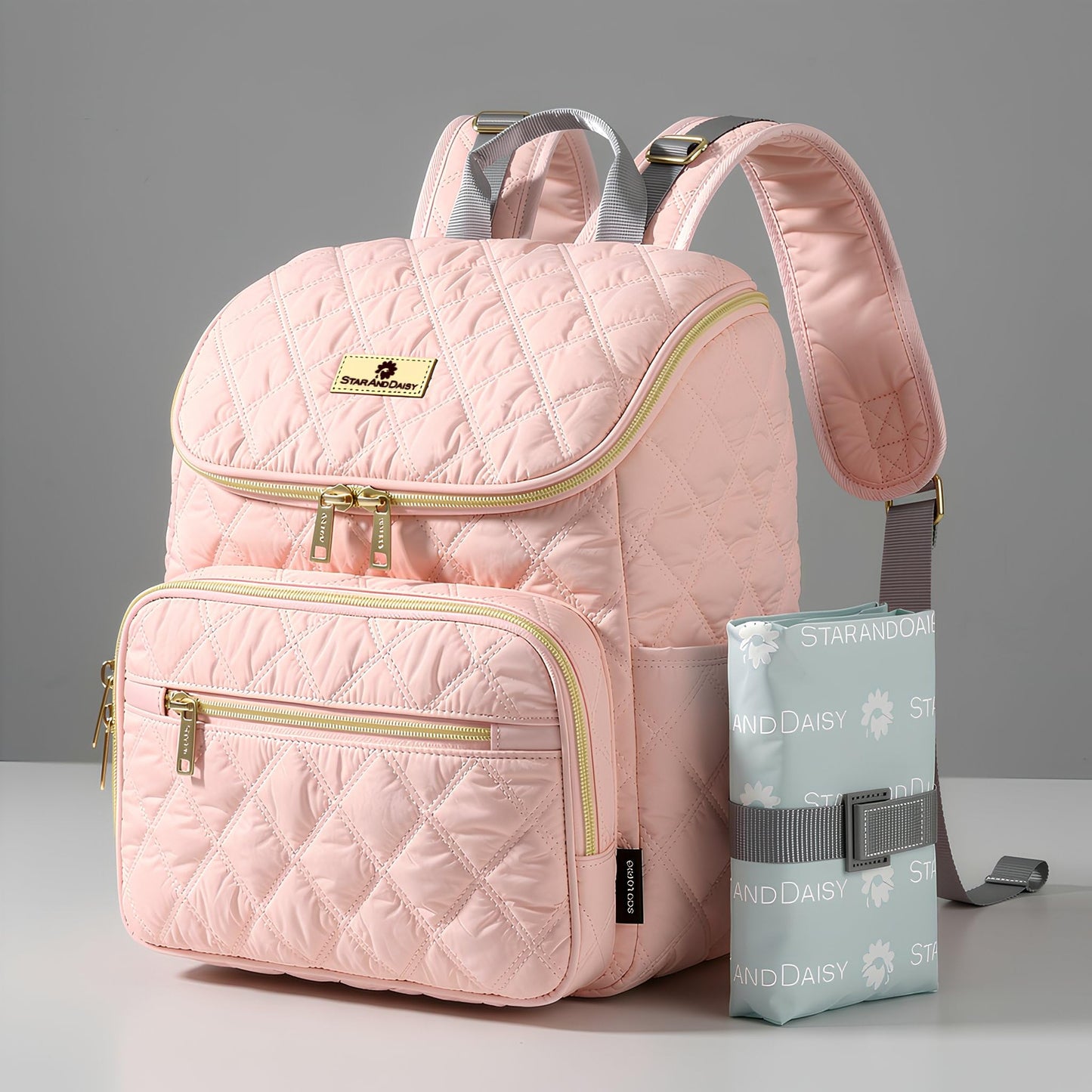 StarAndDaisy Baby Bag for Mother Travel/Maternity Bag with Multi-Compartments, Insulated Bottle Pockets with Changing Sheet, Waterproof 24L Capacity- Grey (Pink)