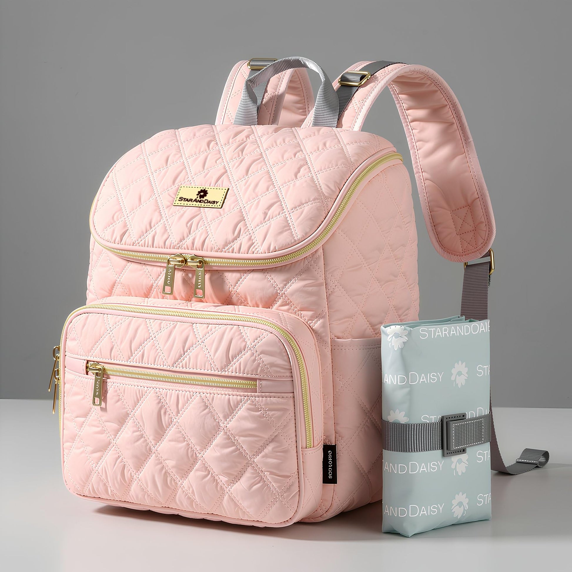 StarAndDaisy Baby Bag for Mother Travel/Maternity Bag with Multi-Compartments, Insulated Bottle Pockets with Changing Sheet, Waterproof 24L Capacity- Grey (Pink)