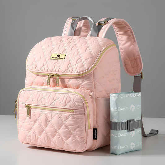 StarAndDaisy Baby Bag for Mother Travel/Maternity Bag with Multi-Compartments, Insulated Bottle Pockets with Changing Sheet, Waterproof 24L Capacity- Grey (Pink)
