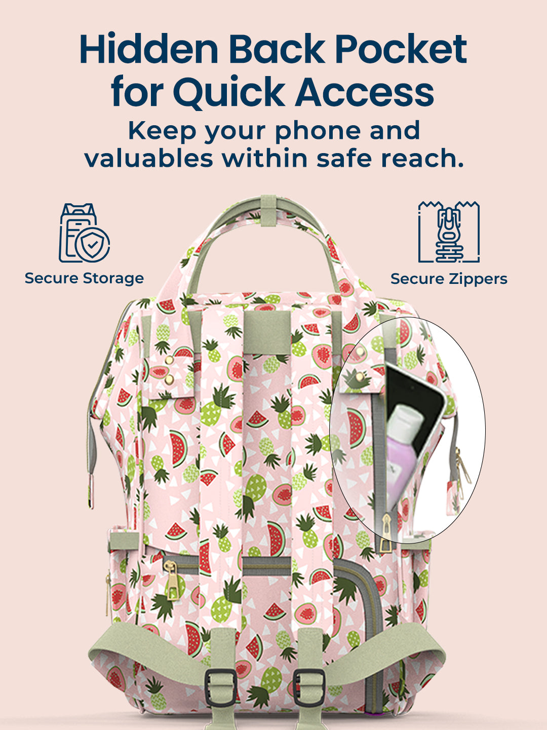 Polka Tots Diaper Bag Large Capacity With 17 Pockets For Moms & Dads  - Watermelon