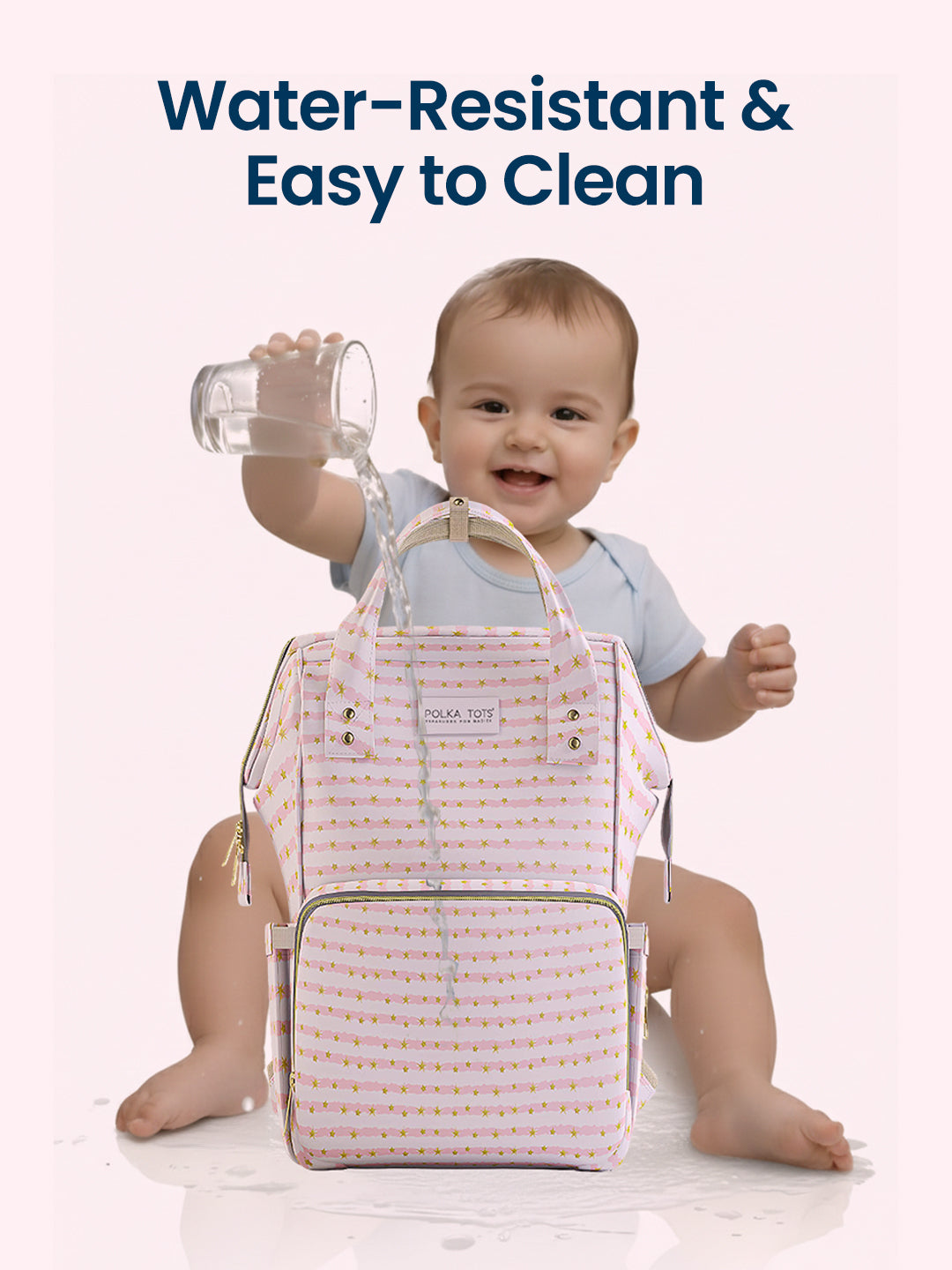 Polka Tots Stylish Multifunctional Rainbow Diaper Bag For Mothers Travel With Pouch  - Peach