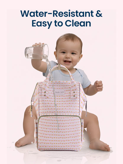 Polka Tots Stylish Multifunctional Rainbow Diaper Bag For Mothers Travel With Pouch  - Peach