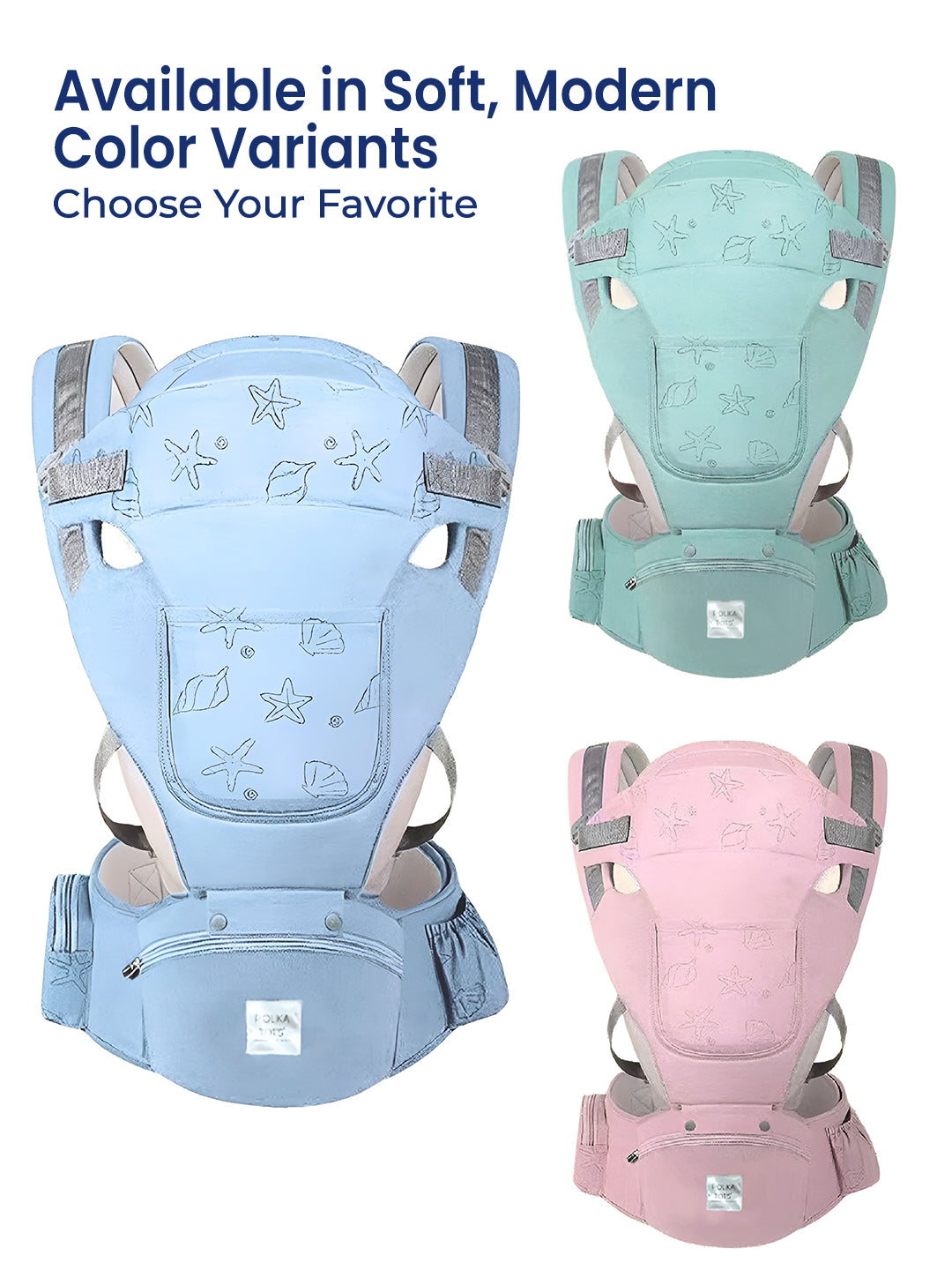 Polka Tots 6 in 1 Blue Baby Carrier with Detachable Hip Seat