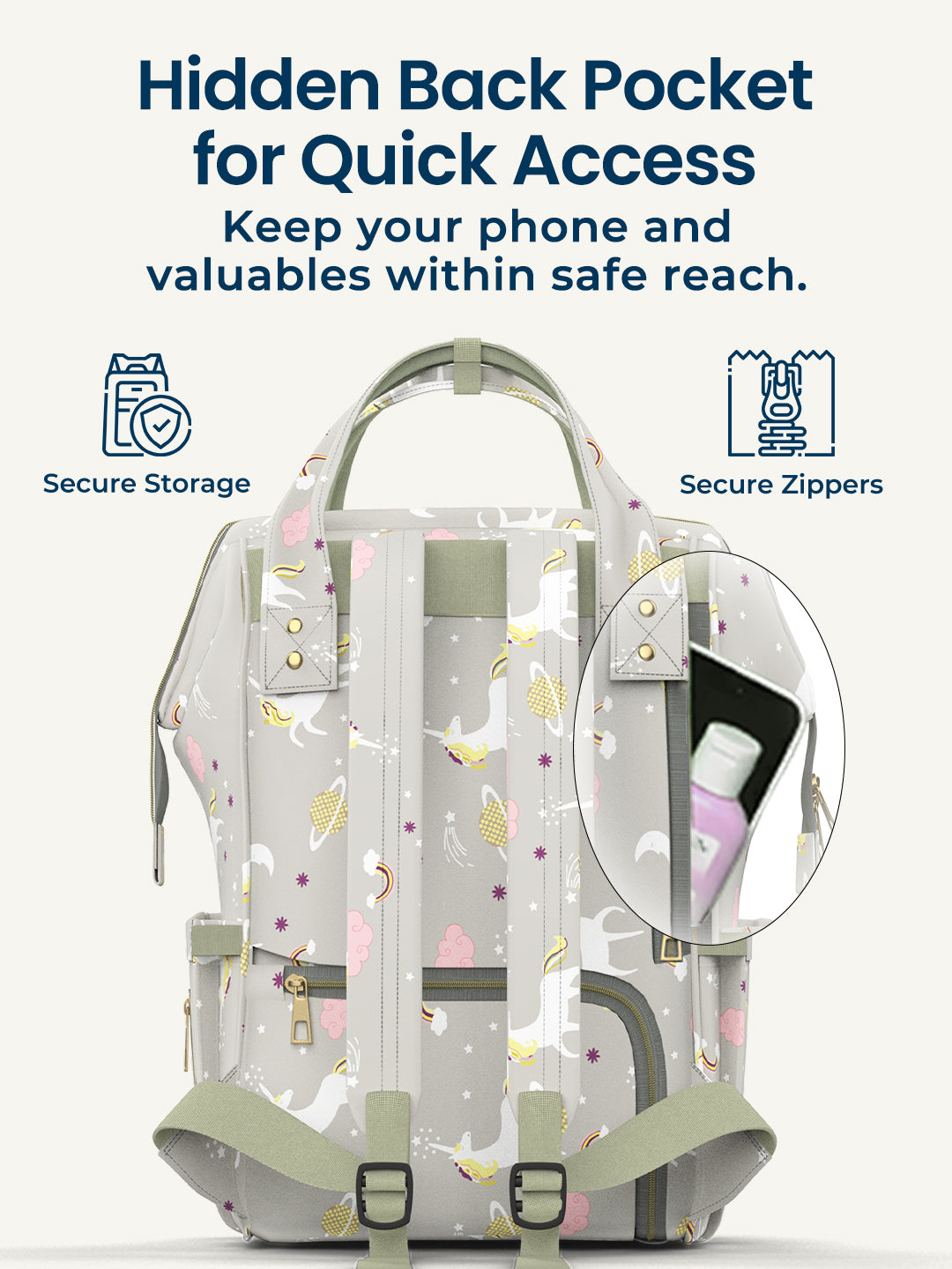 Polka Tots Diaper Bag Large Capacity With 17 Pockets For Moms & Dads - Unicorn