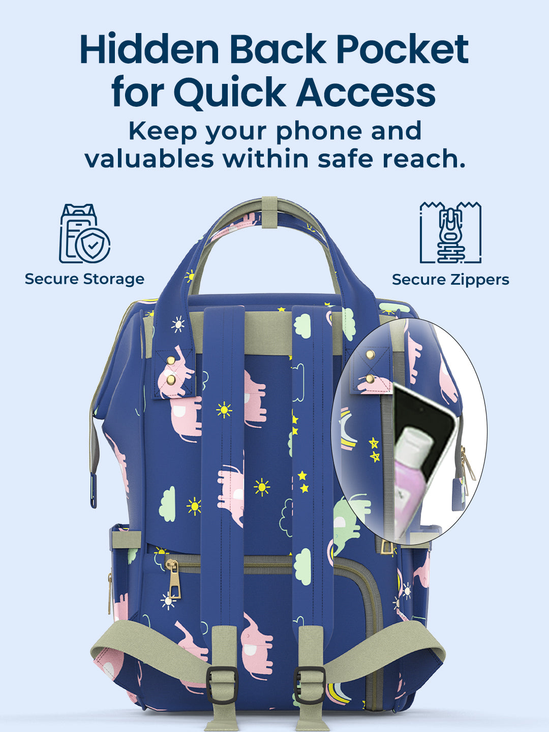 Polka Tots Diaper Bag Large Capacity With 17 Pockets For Moms & Dads- Blue