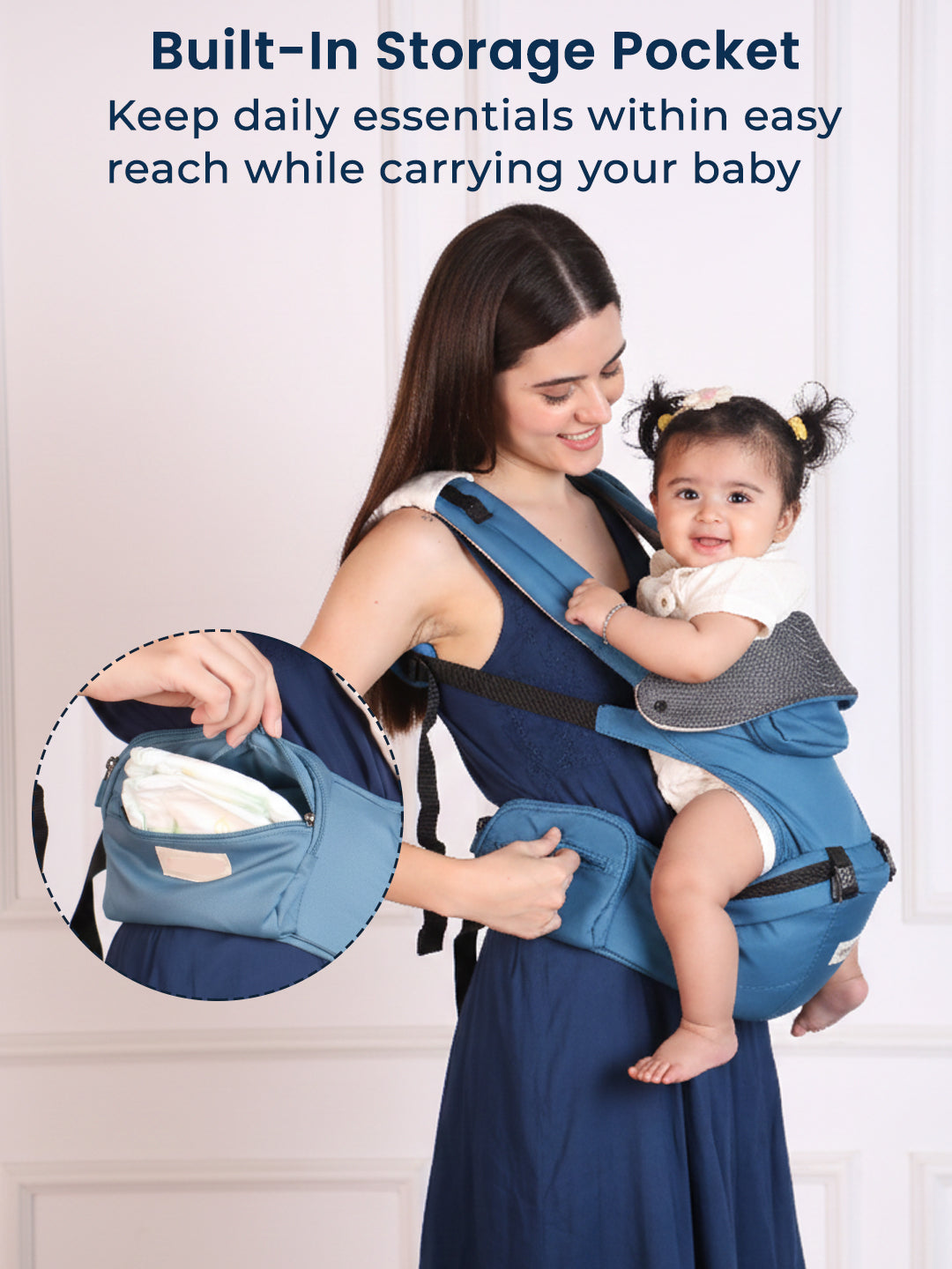 Polka Tots 6 in 1 Blue Hip Seat Baby Carrier with Airbag Seat
