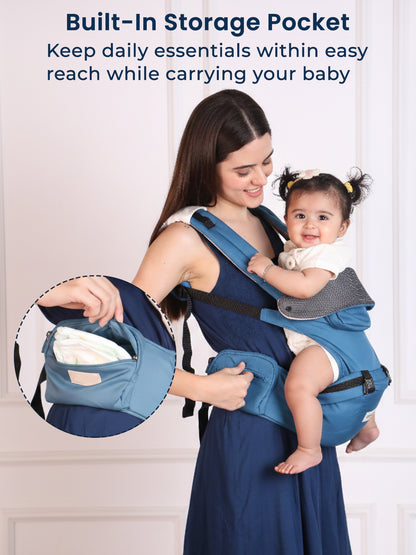 Polka Tots 6 in 1 Blue Hip Seat Baby Carrier with Airbag Seat