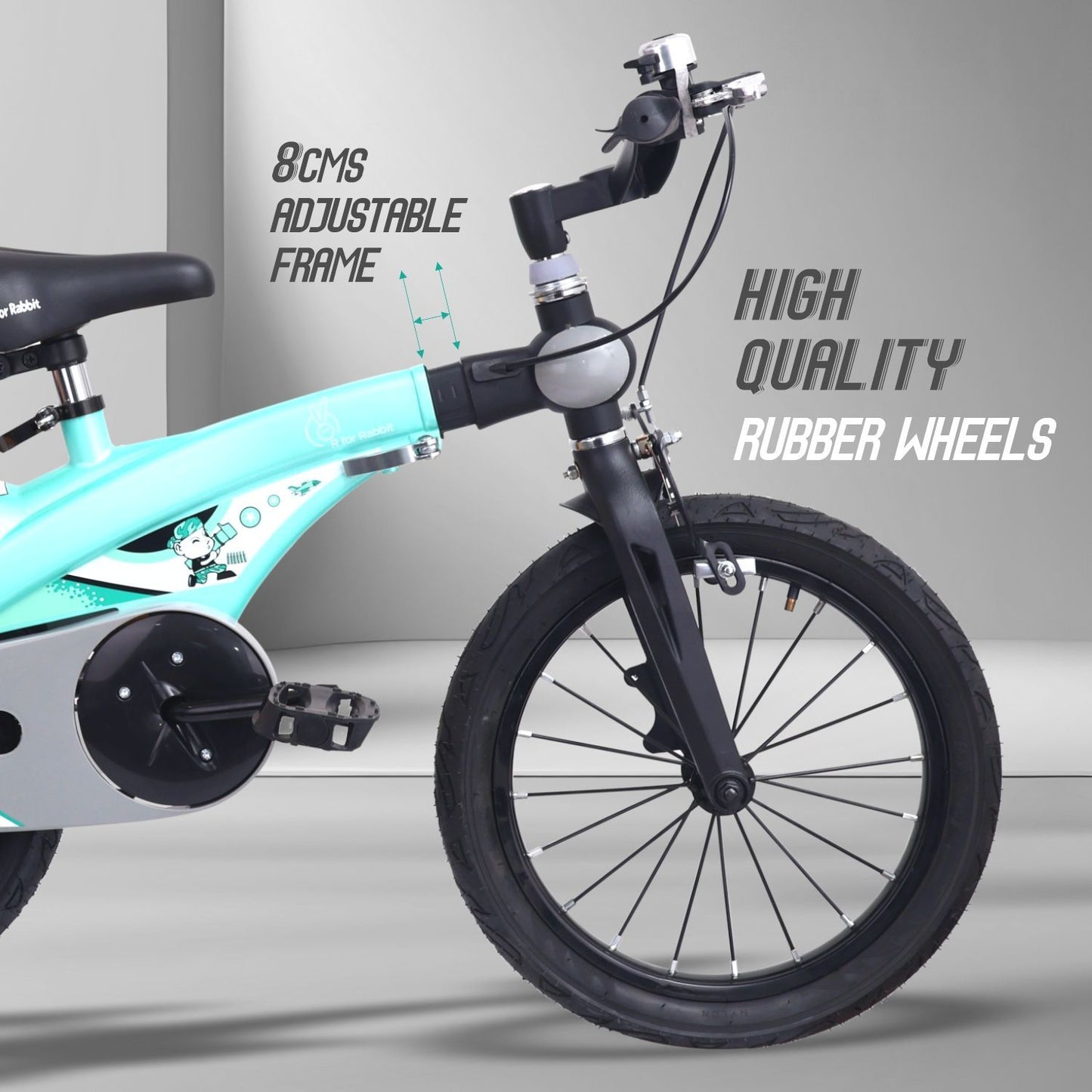 R for Rabbit Tiny Toes Jazz 14T Bicycle - Adjustable Structure, Seat & Handlebar, 90% Installed Lake Blue