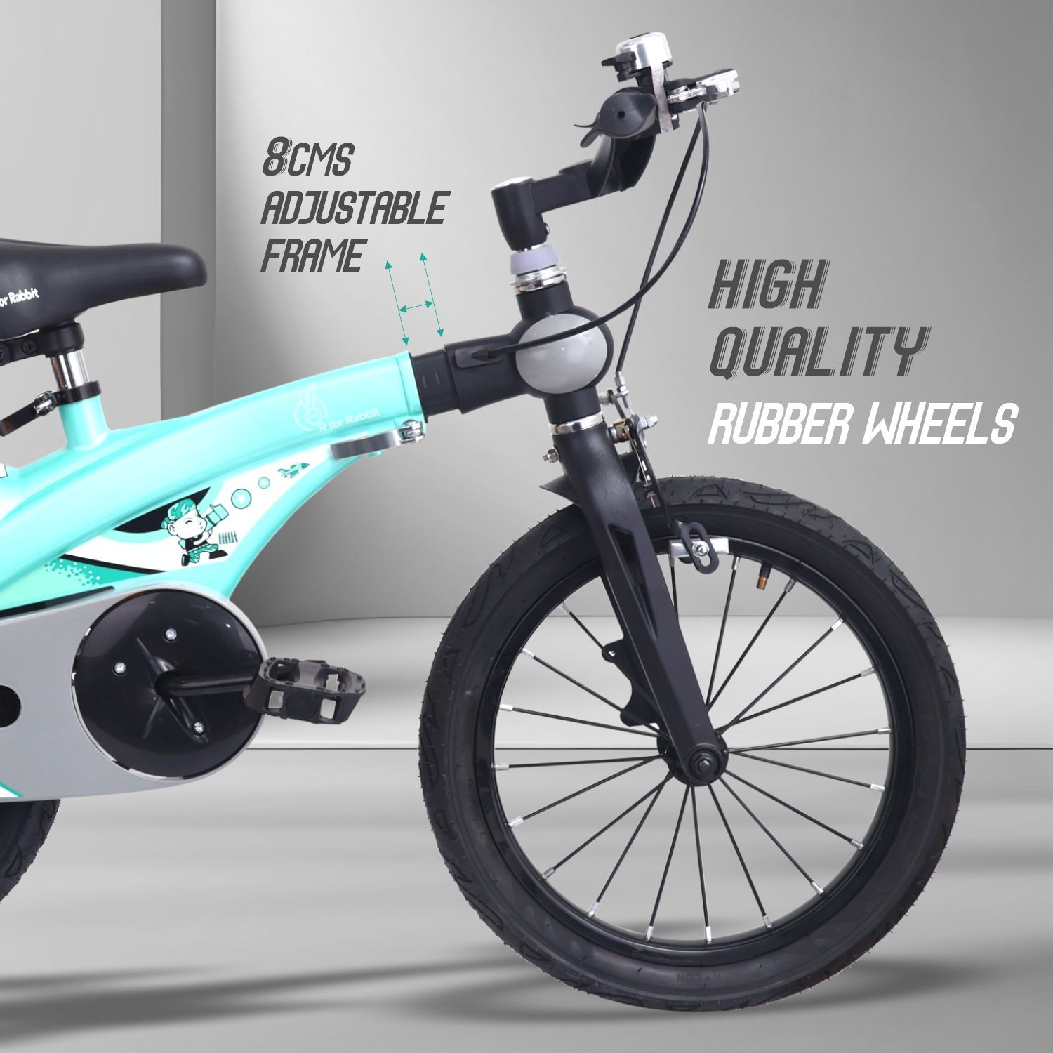 R for Rabbit Tiny Toes Jazz 14T Bicycle - Adjustable Structure, Seat & Handlebar, 90% Installed Lake Blue