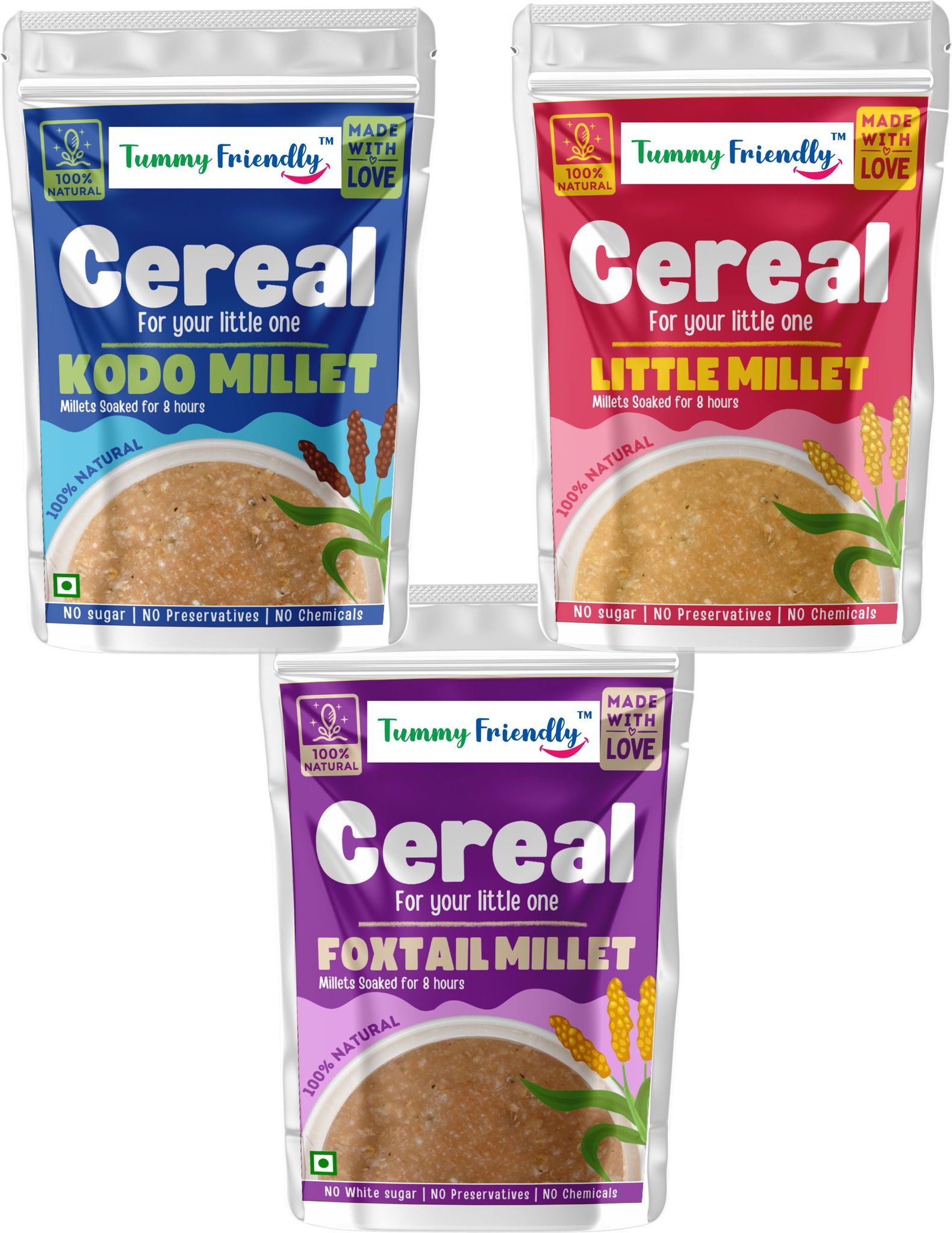 Tummy Friendly Foods Foxtail, Little & Kodo Millet Cereal 900g, (300g each pack)