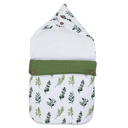 Haus and Kinder 3 in 1 Baby Sleeping Bag and Carry Nest | Cotton Bedding Set for Infants and New Born Baby | Portable and Travel Friendly | 0-6 Months (Be-Leaf in Yourself)