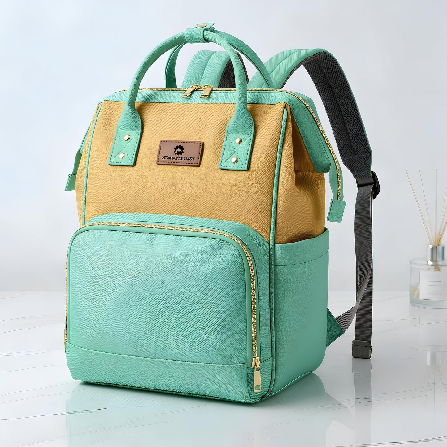 StarAndDaisy Diaper Bag / 30L Lightweight Diaper Bag for Mothers for Travel with 3 Insulated Bottle Pockets/Baby Bag for Mother Travel & Hospital Bag for Baby – Green Yellow