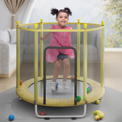 StarAndDaisy 55 inch Trampoline for Kids at Home with Safety Net/Trampoline for Adults, Indoor & Outdoor / 120KG Loading Capacity with Stainless Steel Frame & Legs -55 inch, 4.5 Feet (Yellow)