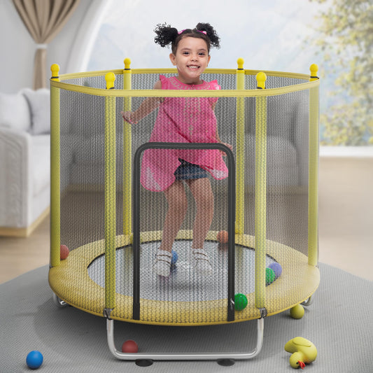 StarAndDaisy 55 inch Trampoline for Kids at Home with Safety Net/Trampoline for Adults, Indoor & Outdoor / 120KG Loading Capacity with Stainless Steel Frame & Legs -55 inch, 4.5 Feet (Yellow)