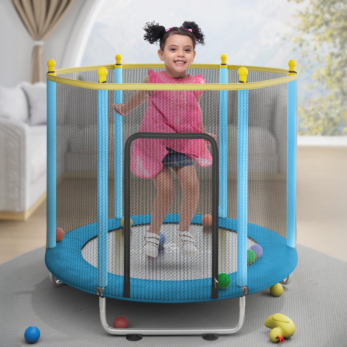StarAndDaisy 55 inch Trampoline for Kids at Home with Safety Net for Adults, Indoor & Outdoor Trampoline / 120KG Loading Capacity with Stainless Steel Frame & Legs -55 inch, 4.5 Feet (Blue)