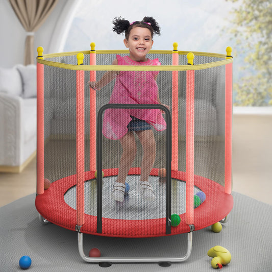 StarAndDaisy Trampoline for Kids at Home with Safety Net/Trampoline for Adults, Indoor & Outdoor / 120KG Loading Capacity with Stainless Steel Frame & Legs -55 inch, 4.5 Feet (Red)