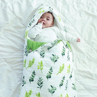 Haus and Kinder 3 in 1 Baby Sleeping Bag and Carry Nest | Cotton Bedding Set for Infants and New Born Baby | Portable and Travel Friendly | 0-6 Months (Be-Leaf in Yourself)