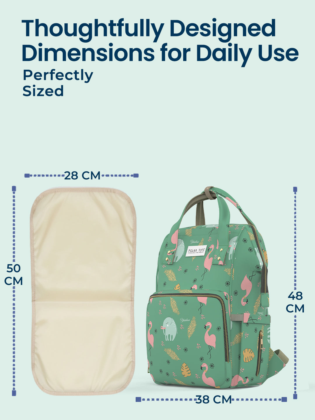 Polka Tots Diaper Bag Large Capacity With 17 Pockets For Moms & Dads- Flamingo