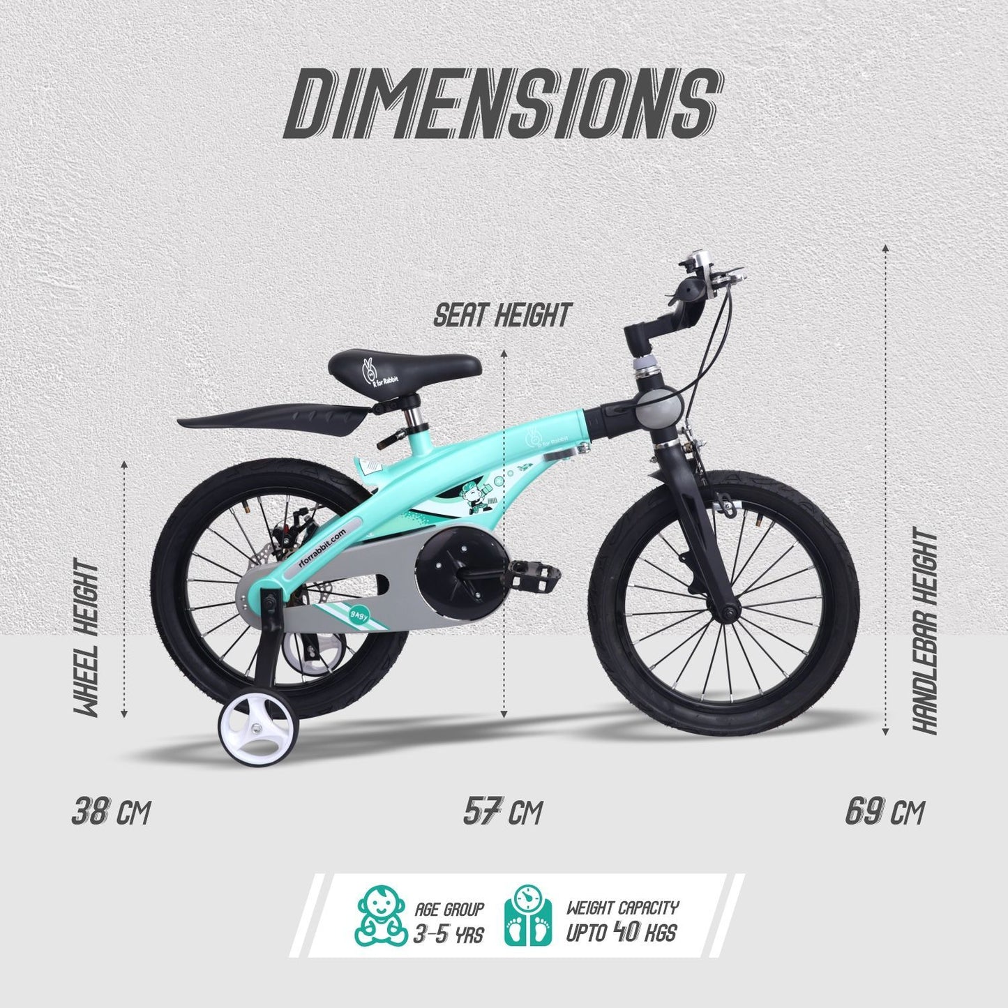 R for Rabbit Tiny Toes Jazz 14T Bicycle - Adjustable Structure, Seat & Handlebar, 90% Installed Lake Blue