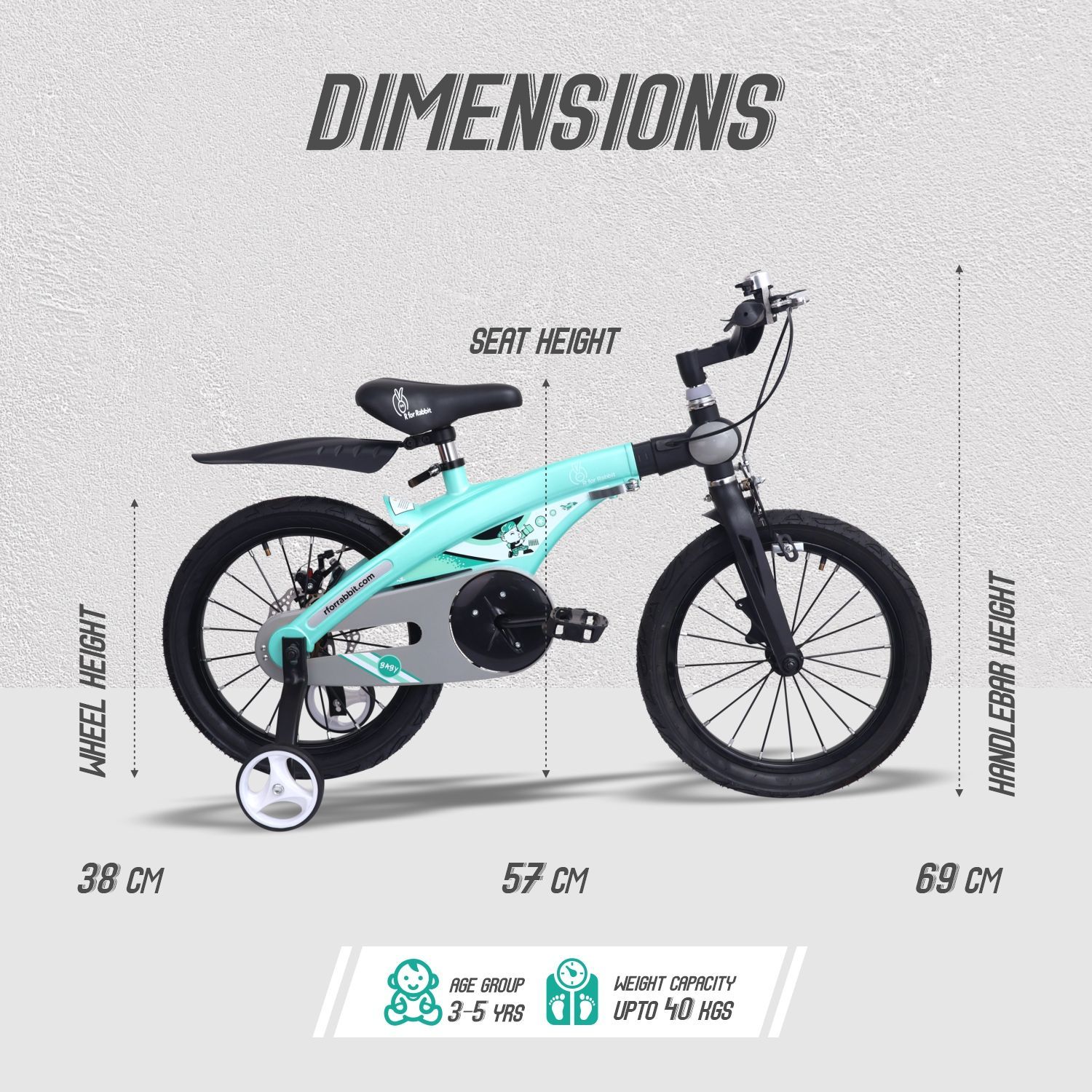 R for Rabbit Tiny Toes Jazz 14T Bicycle - Adjustable Structure, Seat & Handlebar, 90% Installed Lake Blue