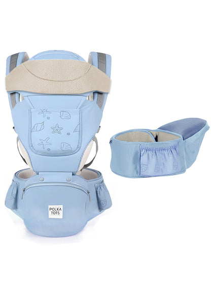 Polka Tots 6 in 1 Blue Baby Carrier with Detachable Hip Seat