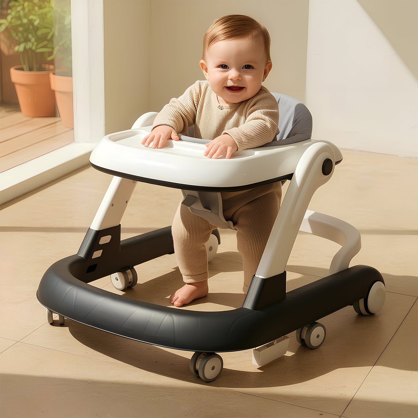 StarAndDaisy Baby Walker for 6-18 Month Baby Boy & Girl / Height Adjustment, Speed Control / Baby Walker for Kids with Safety Wheels and Comfortable Seat (Wiggle W-grey)