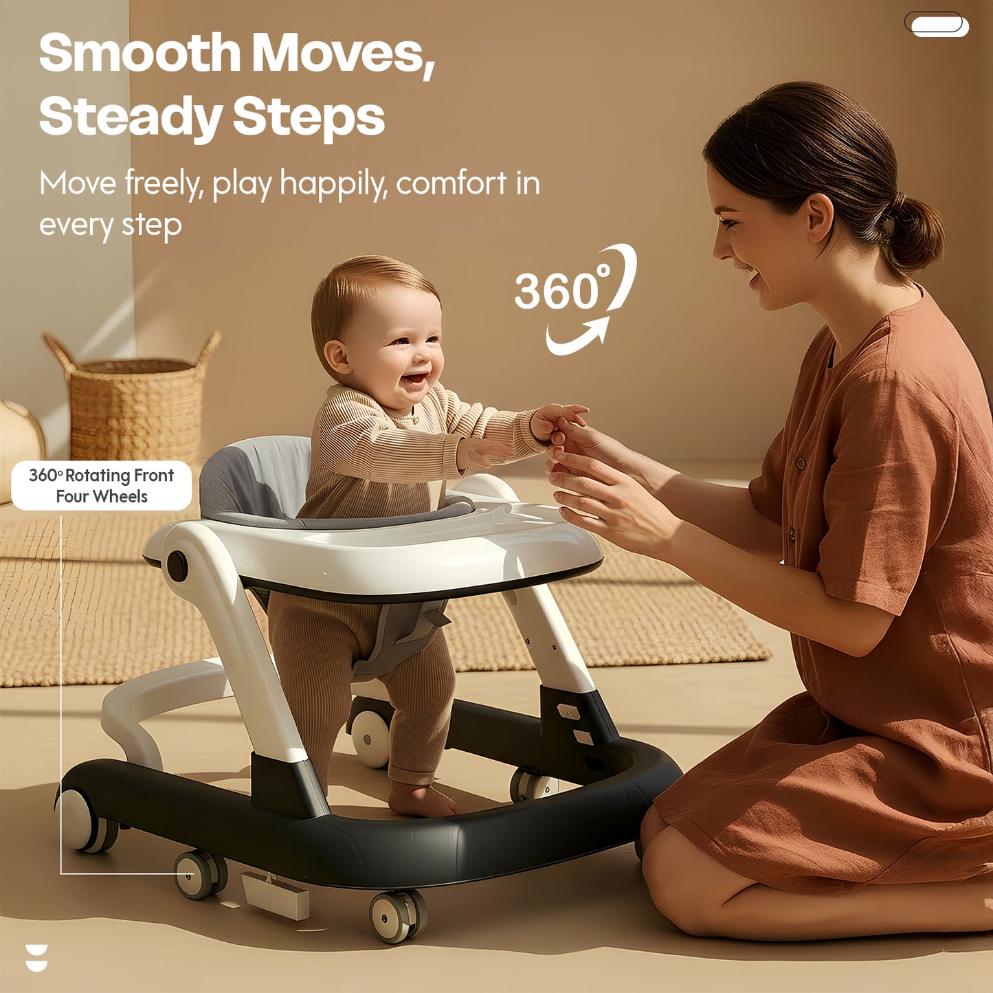 StarAndDaisy Baby Walker for 6-18 Month Baby Boy & Girl / Height Adjustment, Speed Control / Baby Walker for Kids with Safety Wheels and Comfortable Seat (Wiggle W-grey)