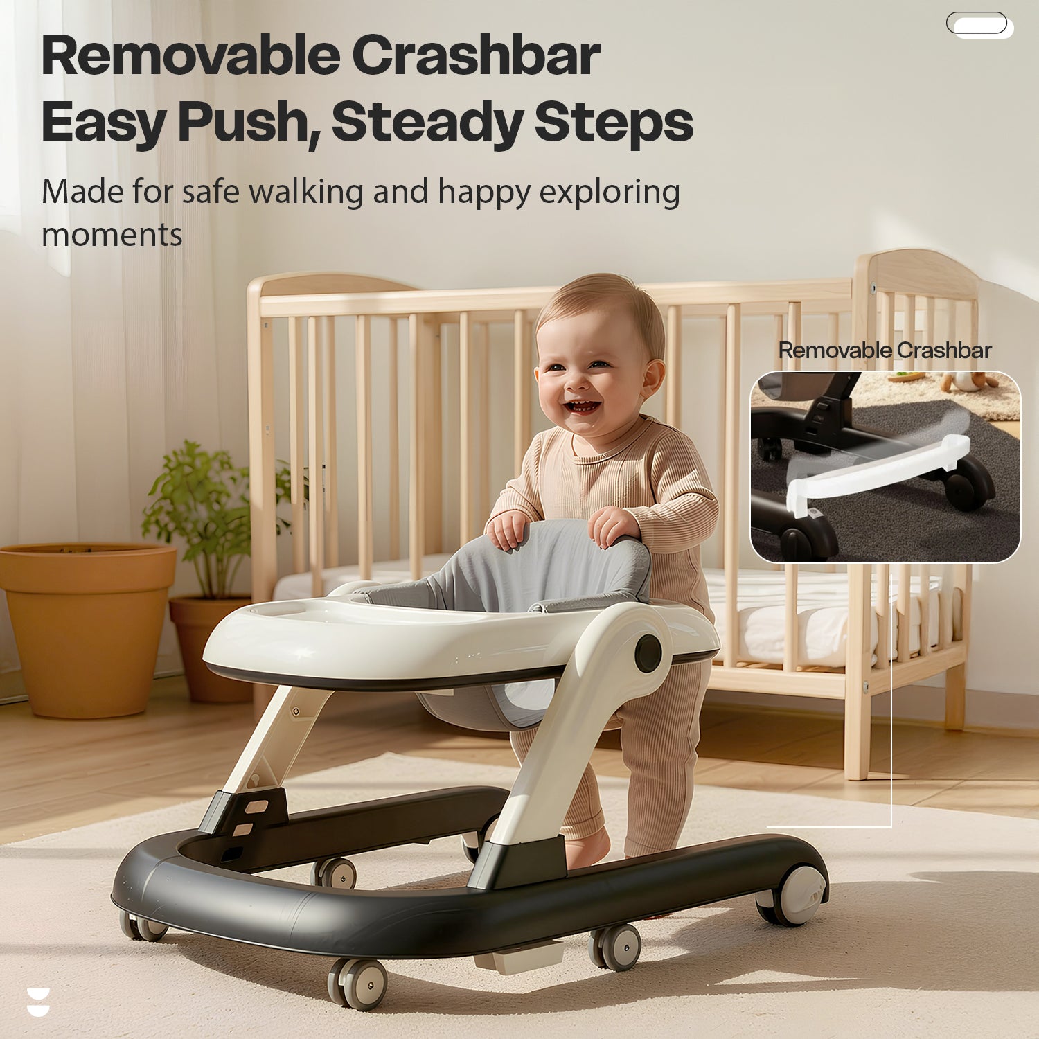 StarAndDaisy Baby Walker for 6-18 Month Baby Boy & Girl / Height Adjustment, Speed Control / Baby Walker for Kids with Safety Wheels and Comfortable Seat (Wiggle W-grey)