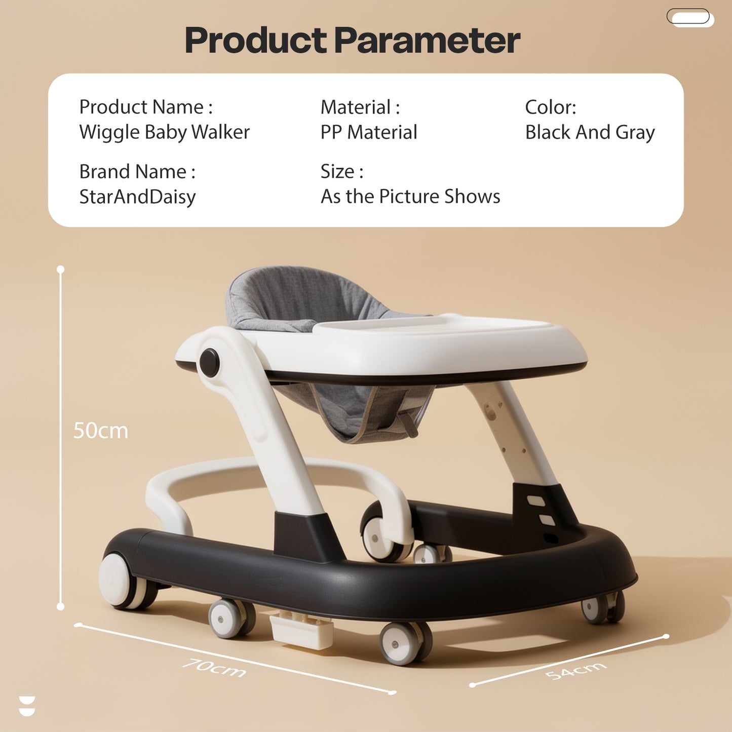 StarAndDaisy Baby Walker for 6-18 Month Baby Boy & Girl / Height Adjustment, Speed Control / Baby Walker for Kids with Safety Wheels and Comfortable Seat (Wiggle W-grey)
