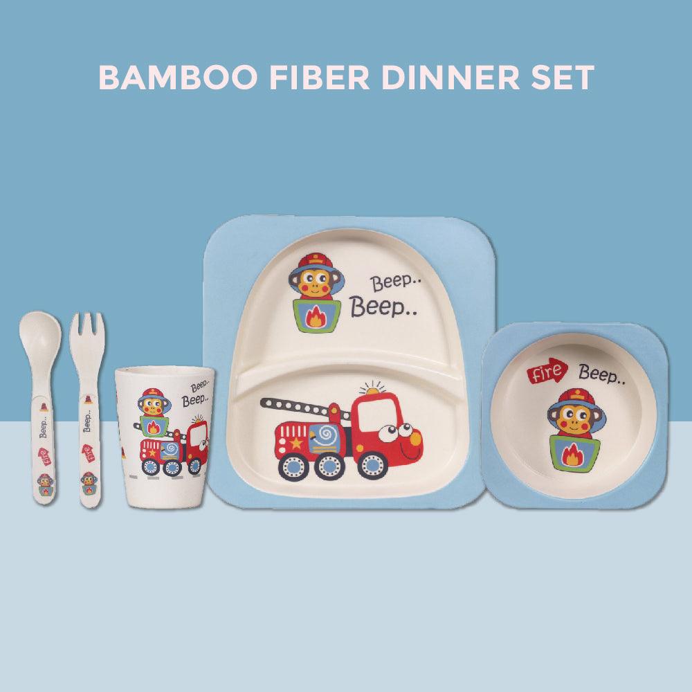 Polka Tots Eco Friendly 5 Pc Bamboo Fiber Dinner Set For Toddler (Fire)