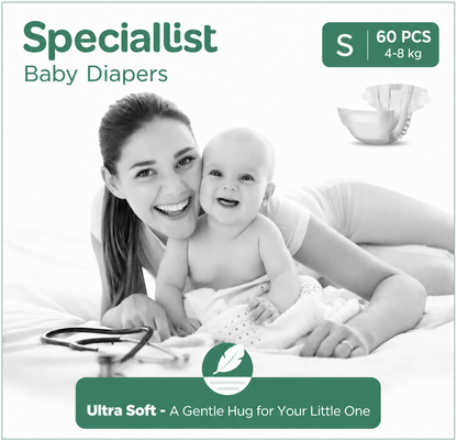 Speciallist Small Diapers- Pack of 60 (30X2 bundles) (4-8 kg)