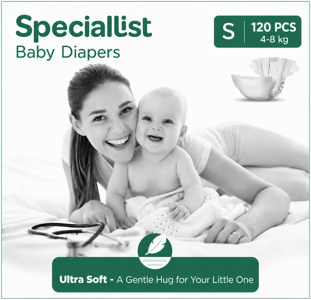 Speciallist Small Diapers- Pack of 120 (30X4 bundles) (4-8 kg)